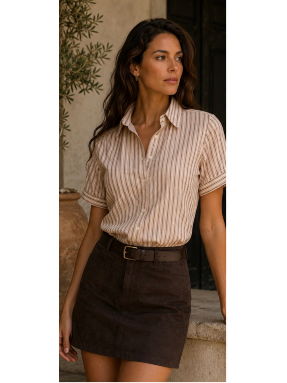 Ralph Lauren Sport Vintage Y2K Striped Button Down Shirt, Size 14, Beige/Brown